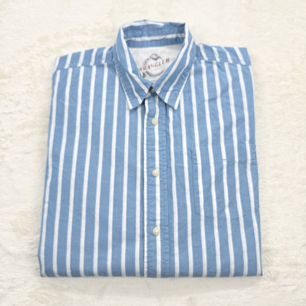 Wrangler Men’s Striped Long Sleeve Button Down Shirt Blue & White Size Large